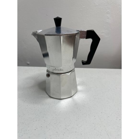 Sleek Silver Stovetop Espresso Maker with Black Handle - Picture 2 of 3